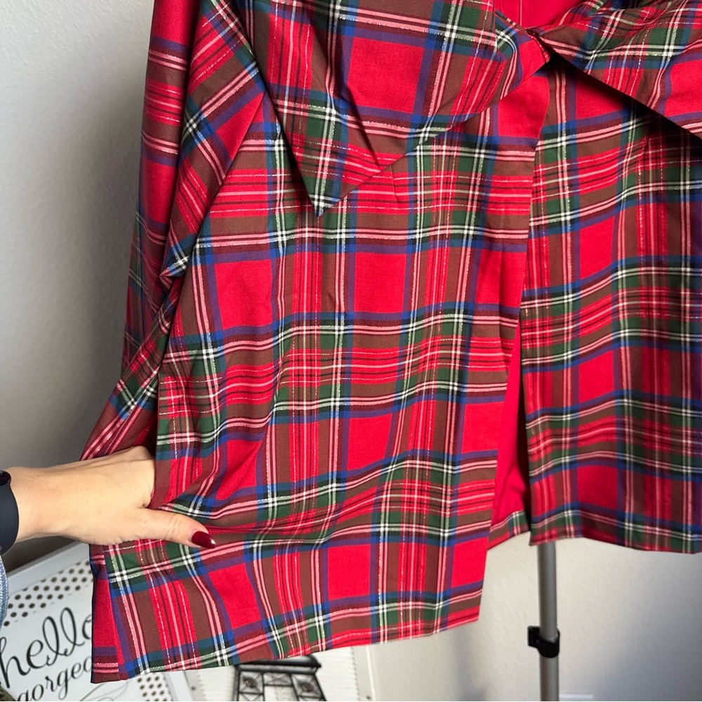 NWT Buru Grace Coordinating Tartan Printed Brocade Oversized Point Collar Coat - Picture 6 of 9